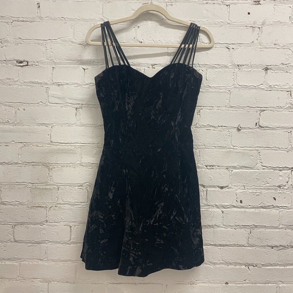 Vintage Crushed Velvet Black Dress Small